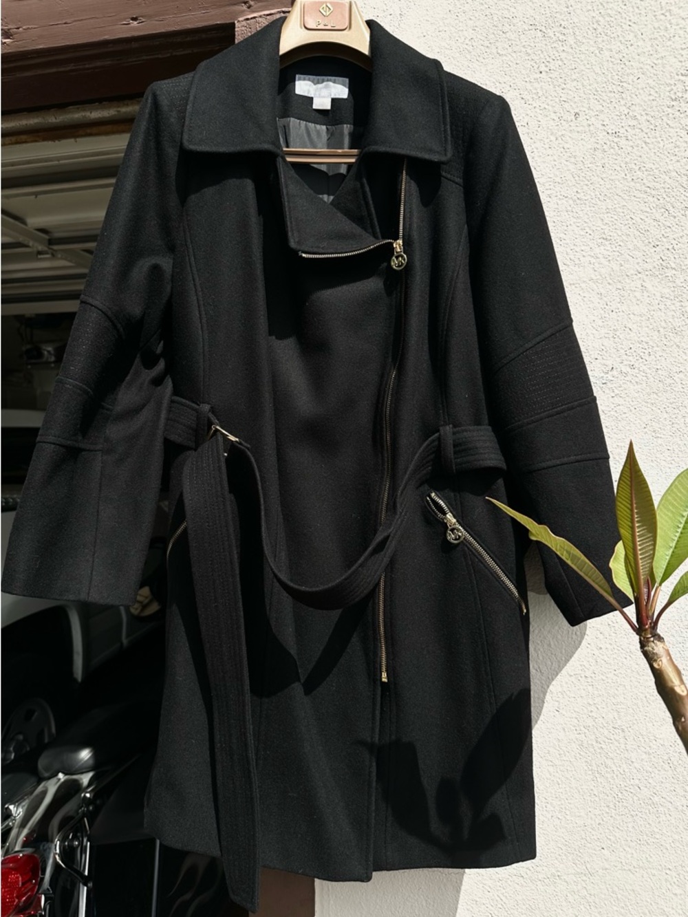 Michael Kors Black Wool Coat with Gold Hardware